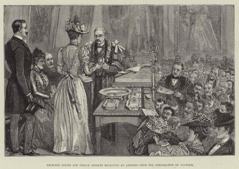 Princesa Louise e Príncipe Aribert recebendo um discurso da Corporação de Windsor de Walter Paget