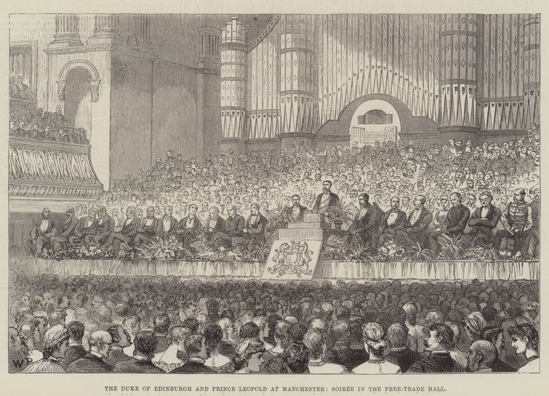 O Duque de Edimburgo e o Príncipe Leopoldo em Manchester, Soiree no Salão do Livre-Comércio de Walter Paget