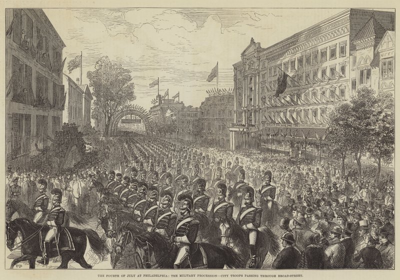 O 4 de julho na Filadélfia, a procissão militar, as tropas da cidade passando pela Broad-Street de Walter Paget