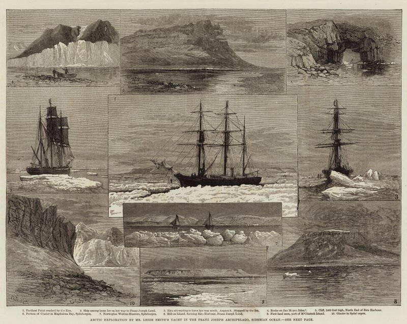 Exploração Ártica pelo Iate do Sr. Leigh Smith no Arquipélago de Franz Joseph, no Oceano Siberiano de Walter William May