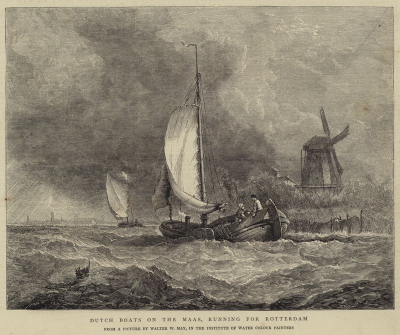 Barcos holandeses no Maas, correndo para Roterdã de Walter William May