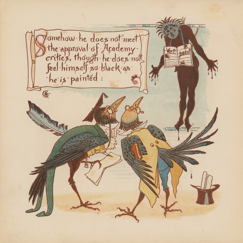 Ilustração para "Pothooks and Perseverance" de Walter Crane (litografia a cores) de Walter (after) Crane