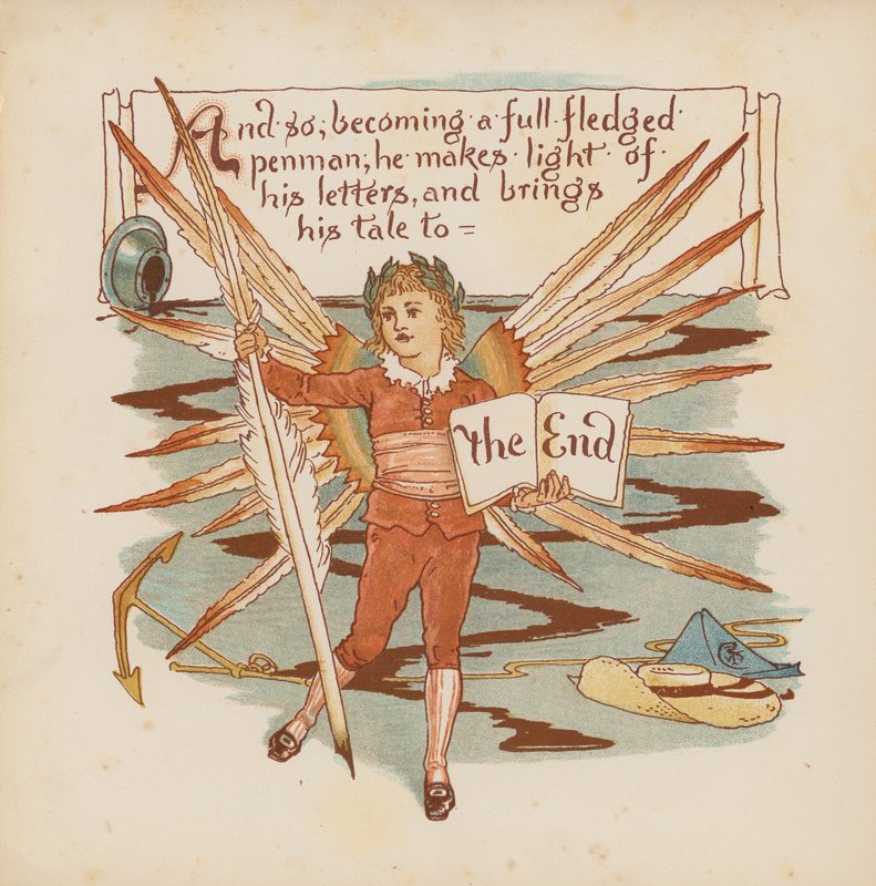 Ilustração para "Pothooks and Perseverance" de Walter Crane (litografia a cores) de Walter (after) Crane