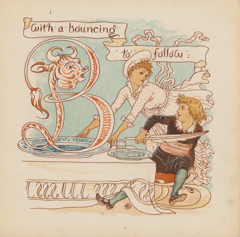 Ilustração para "Pothooks and Perseverance" de Walter Crane (litografia a cores) de Walter (after) Crane