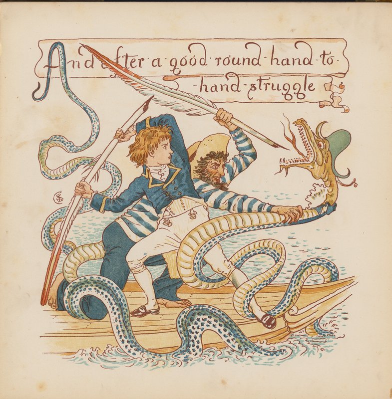 Ilustração para "Pothooks and Perseverance" de Walter Crane (litografia a cores) de Walter (after) Crane