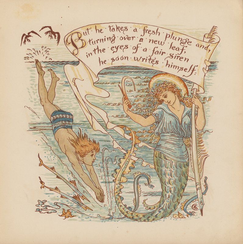 Ilustração para "Pothooks and Perseverance" de Walter Crane (litografia a cores) de Walter (after) Crane