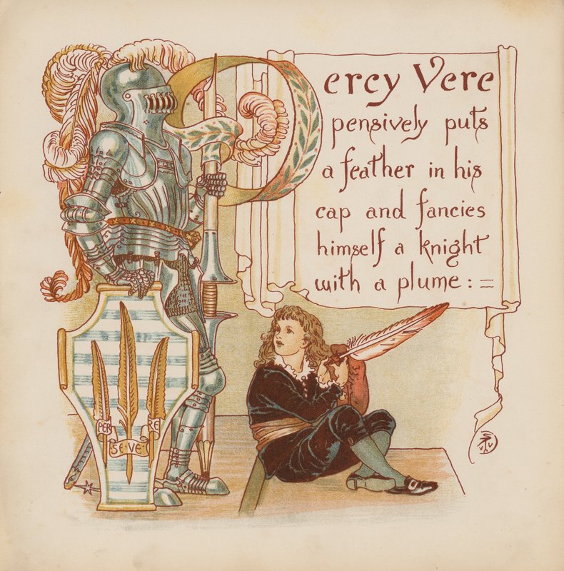 Ilustração para "Pothooks and Perseverance" de Walter Crane (litografia a cores) de Walter (after) Crane