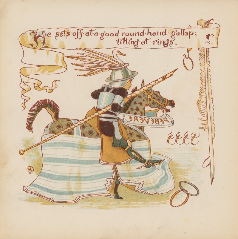 Ilustração para "Pothooks and Perseverance" de Walter Crane (litografia a cores) de Walter (after) Crane