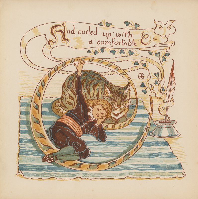 Ilustração para "Pothooks and Perseverance" de Walter Crane (litografia a cores) de Walter (after) Crane