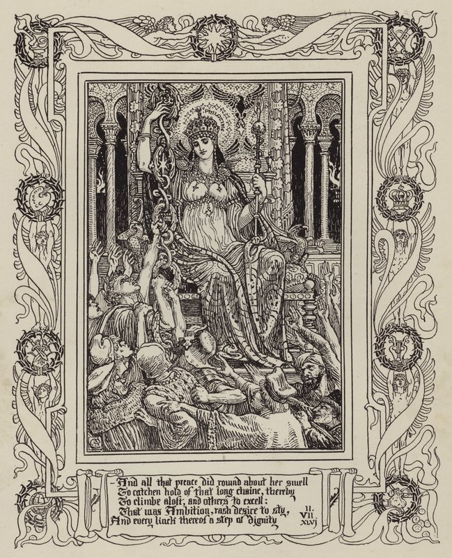 Página da nova edição ilustrada de Faerie Queene de Spenser (foto p/b) de Walter (after) Crane