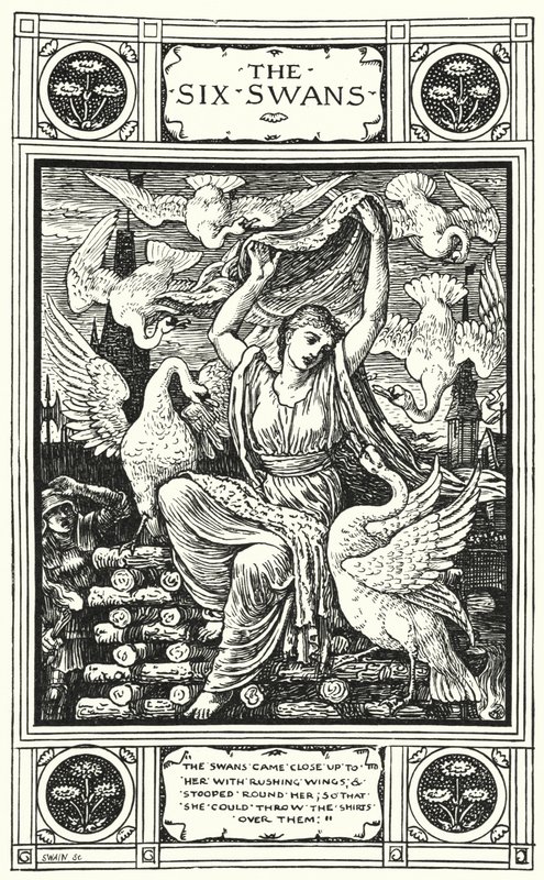 Os Seis Cisnes (gravura) de Walter (after) Crane