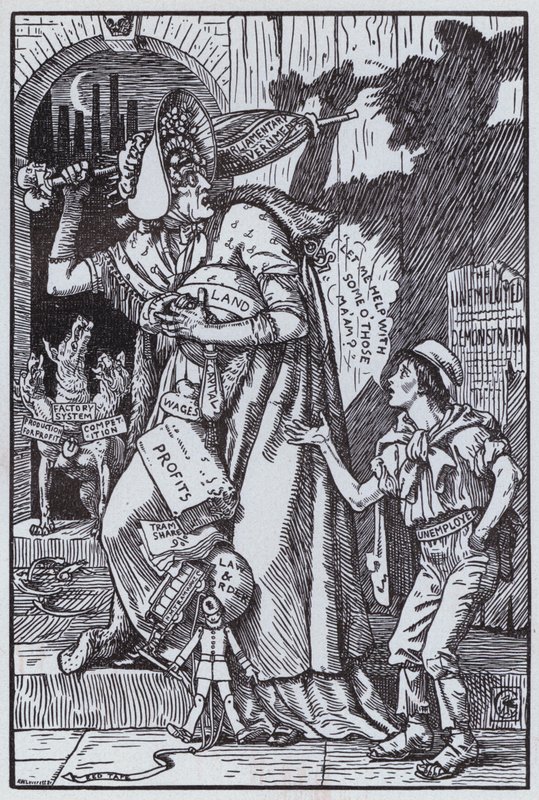 A Sra. Grundy Assustada na Sua Própria Sombra (litho) de Walter Crane