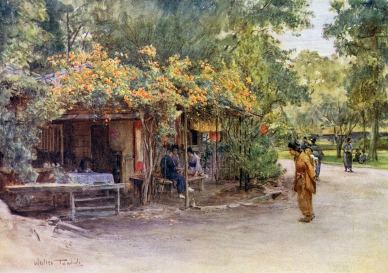 Treliça coberta de Bignonia, Parque Maruyama, Kyoto de Walter Frederick Roofe Tyndale