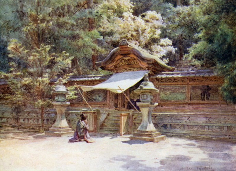 Cerca e portão do templo, Higashi Otani, Kyoto de Walter Frederick Roofe Tyndale