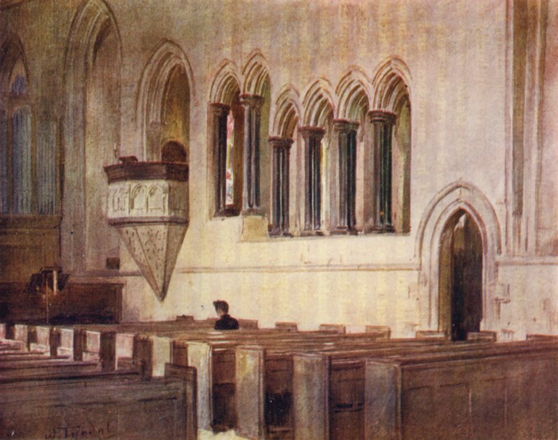 A Nova Floresta: Igreja de Beaulieu, antigo Refeitório da Abadia de Beaulieu (cor litho) de Walter Frederick Roofe Tyndale