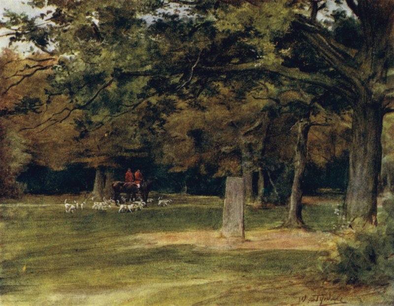 A Nova Floresta: A Pedra do Rufus (cor litho) de Walter Frederick Roofe Tyndale