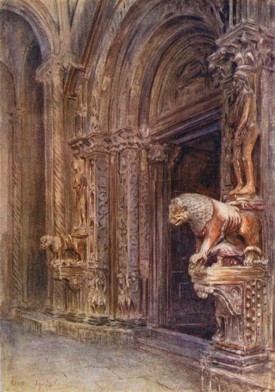 O Pórtico do Duomo de Trau (litografia a cores) de Walter Frederick Roofe Tyndale