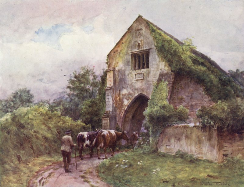 Wessex: Portão de entrada, Abadia de Cleeve (litografia a cores) de Walter Frederick Roofe Tyndale