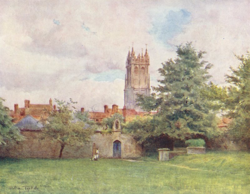 Wessex: Glastonbury Steeple a partir dos jardins da abadia (litografia a cores) de Walter Frederick Roofe Tyndale