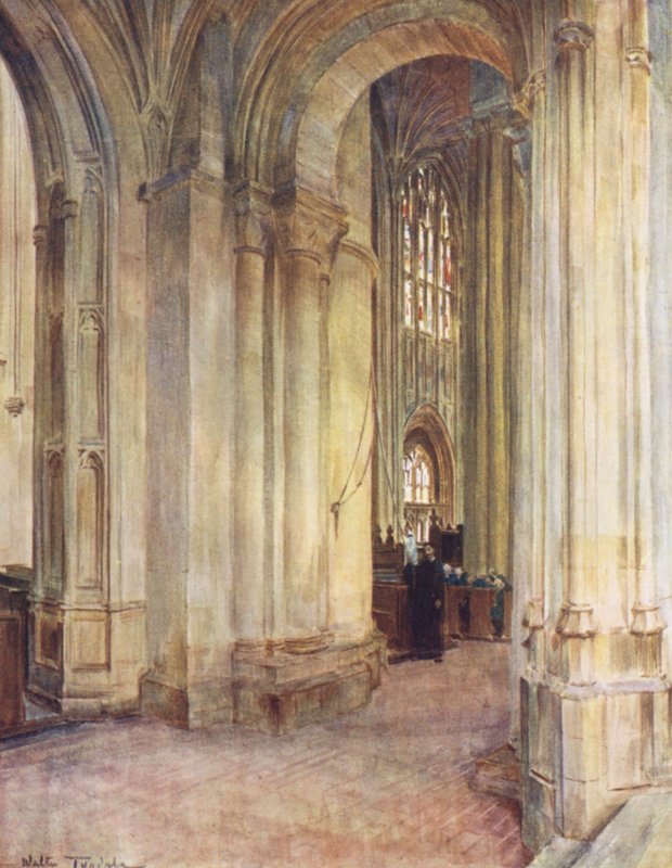 Wessex: Interior da abadia, Sherborne (litografia a cores) de Walter Frederick Roofe Tyndale