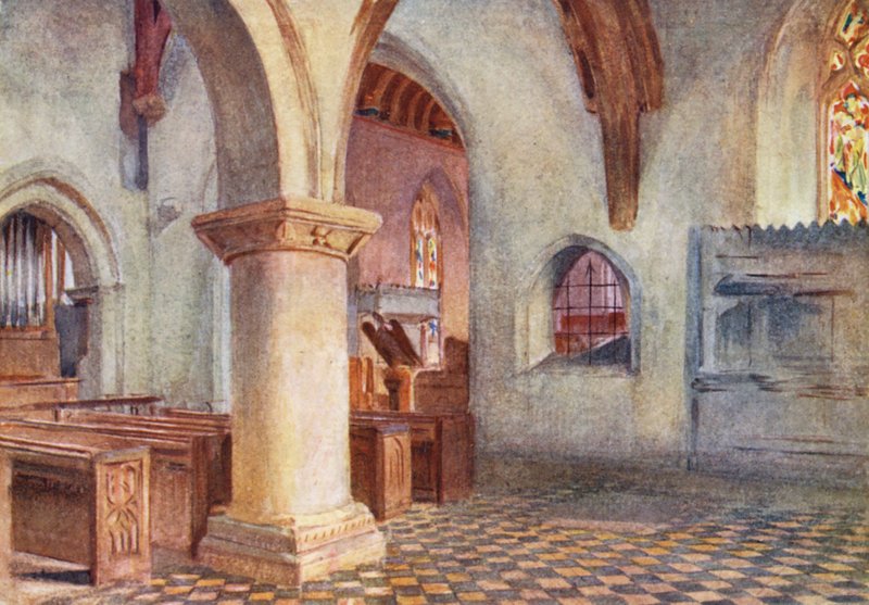 Wessex: A igreja de Bere Regis (litografia a cores) de Walter Frederick Roofe Tyndale