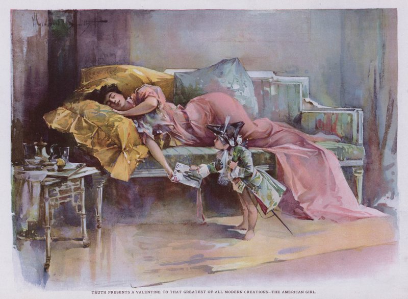 A Verdade Apresenta um Valentim à Maior de Todas as Criações Modernas - a Menina Americana (cor litho) de Walter Granville Smith