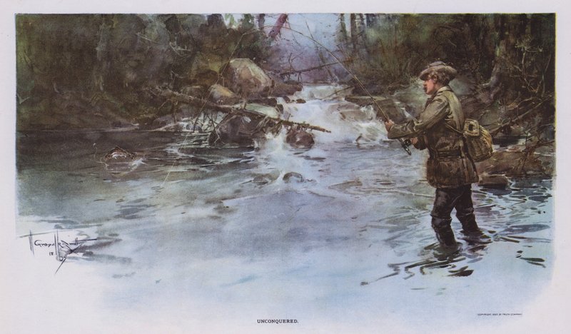 Inconquisto: cena de pesca à linha (cor litho) de Walter Granville Smith