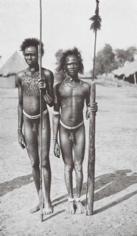 Habitantes das estepes do alto Nilo (fotografia a preto e branco) de Walter Mittelholzer