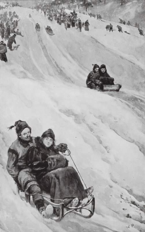 Uma pista de tobogã no Canadá (litografia) de Walter Paget