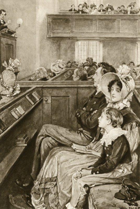 John Ruskin como um menino assistindo o pregador de Walter Paget