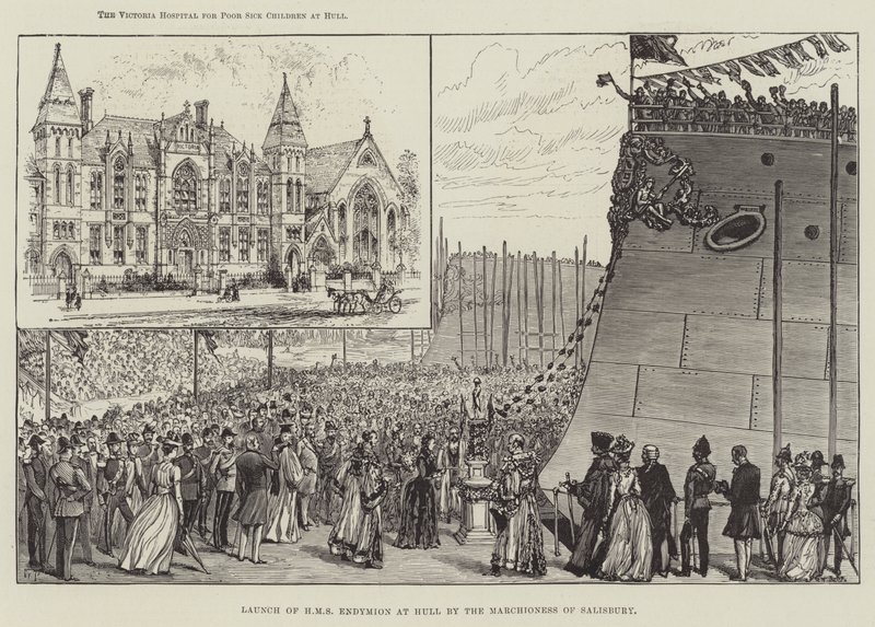 Lançamento do HMS Endymion em Hull pela Marquesa de Salisbury de Walter Paget