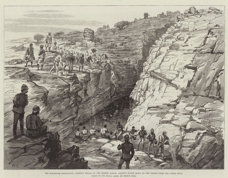 A Expedição de Cartum, Gakdul Wells, na Marcha do Deserto, passando a Água até as Tropas do Poço Superior de Walter Paget