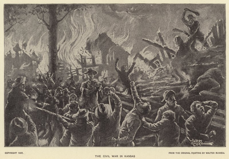 A Guerra Civil no Kansas (litho) de Walter Russell
