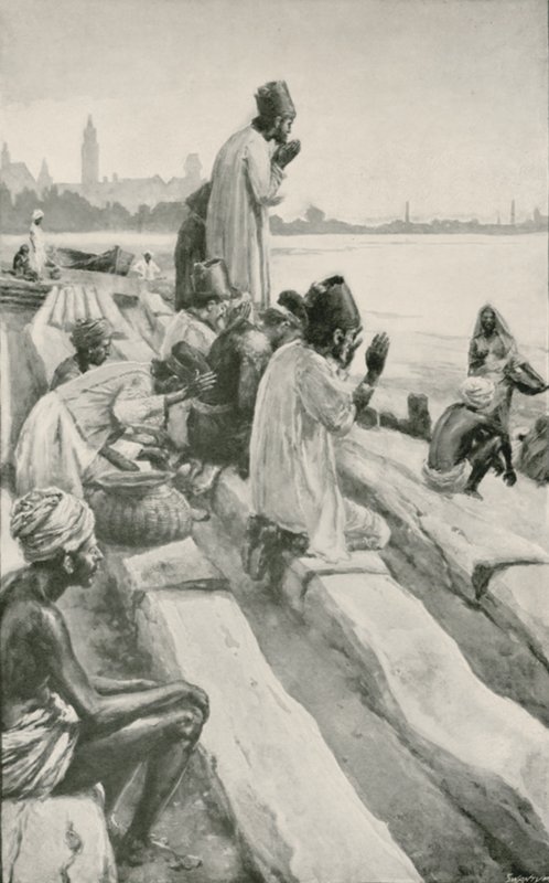 Parsis adorando o sol nascente na praia de Bombaim de Walter Stanley Paget