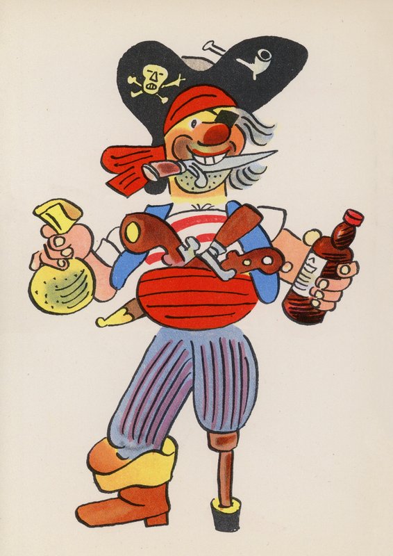 Figuras de livros infantis: Long John Silver (litografia a cores) de Walter Trier