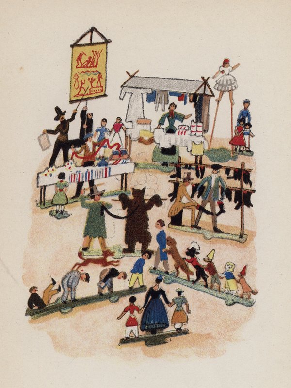 Brinquedo antigo pintado por Walter Trier (litografia a cores) de Walter Trier