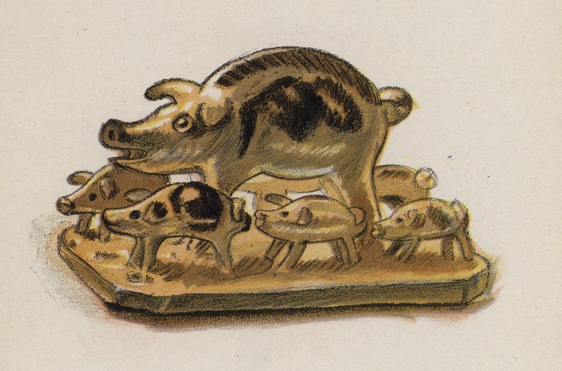Brinquedo antigo pintado por Walter Trier (litografia a cores) de Walter Trier
