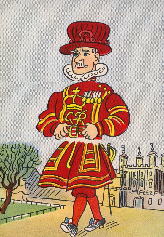 Os fatos loucos de Walter Trier: Inglaterra, Beefeater (litografia a cores) de Walter Trier