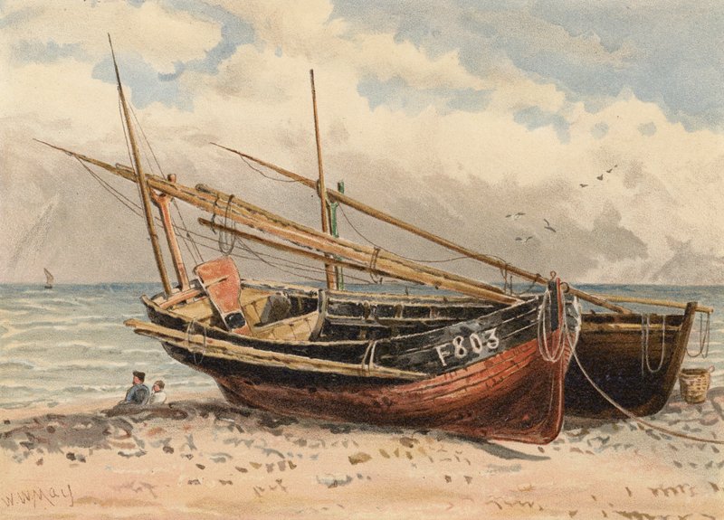 Barcos de pesca franceses, "Etretat" (litografia a cores) de Walter William May