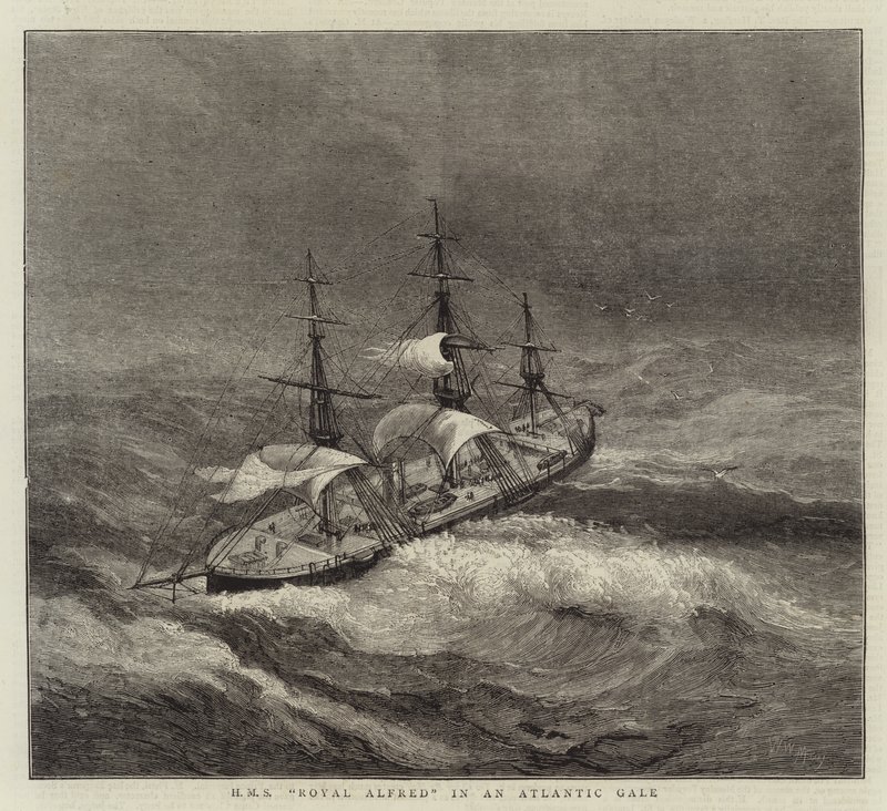 HMS Royal Alfred em um vendaval atlântico de Walter William May