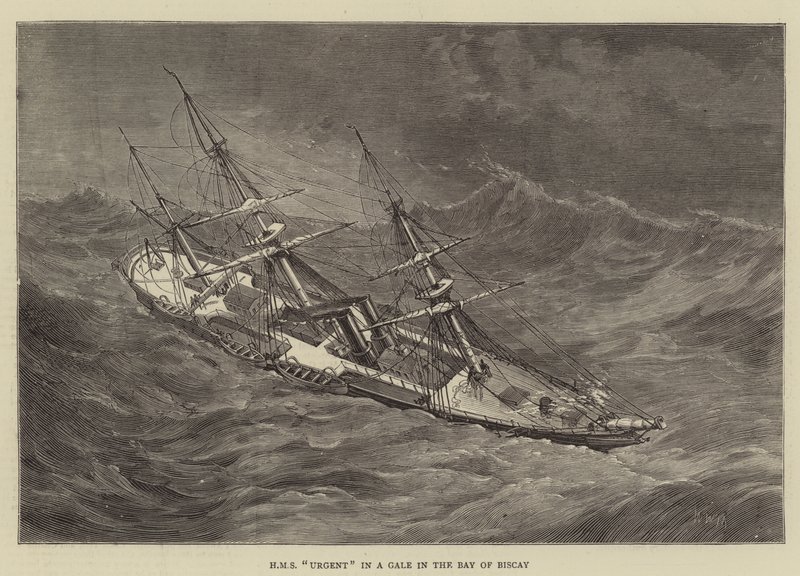 HMS urgente em um vendaval no Golfo da Biscaia de Walter William May