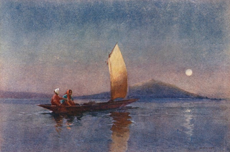 Nova Zelândia: Noite no lago Roto-rua (litografia a cores) de Walter Wright