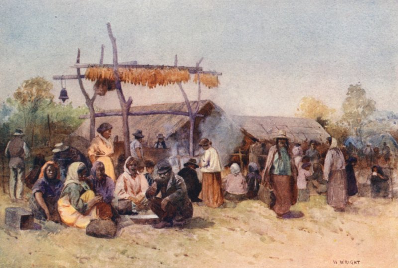 Nova Zelândia: Native Gathering (litografia a cores) de Walter Wright