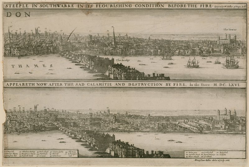 Londres, antes e depois do Grande Incêndio de Wenceslaus Hollar