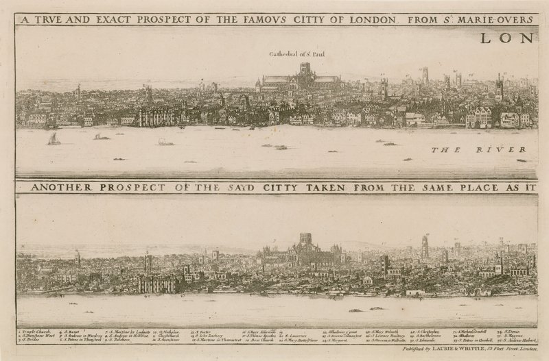Londres, antes e depois do Grande Incêndio de Wenceslaus Hollar
