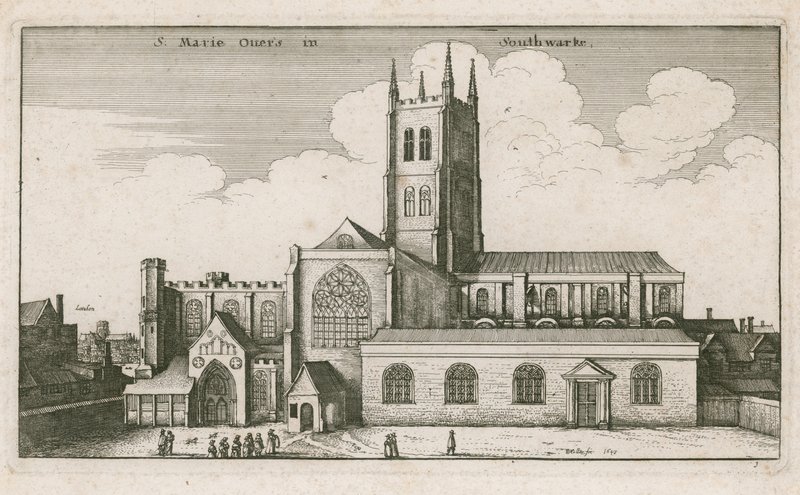 St Mary Overies, Southwark, Londres; desenho datado de 1647 de Wenceslaus Hollar