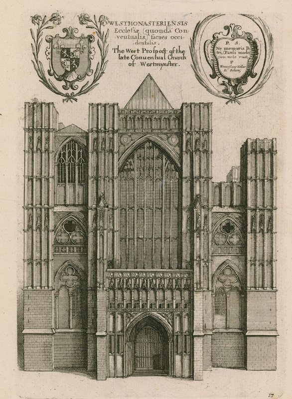 A perspectiva do oeste da Igreja Conventual de Westminster, Londres de Wenceslaus Hollar