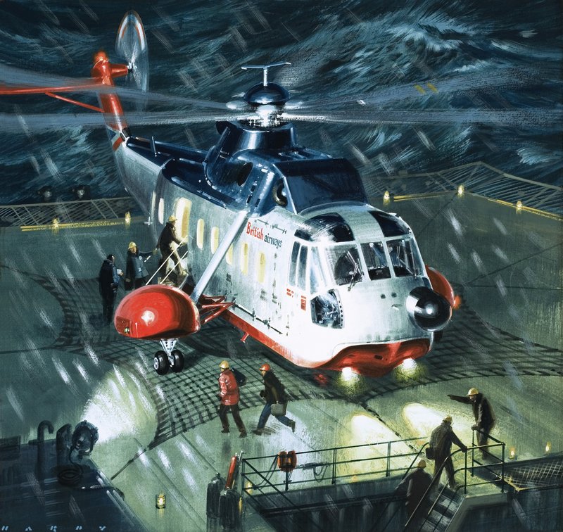 Danger Men of the Oil Fields. um helicóptero S-61N da British Airways de Wilf (20th century) Hardy