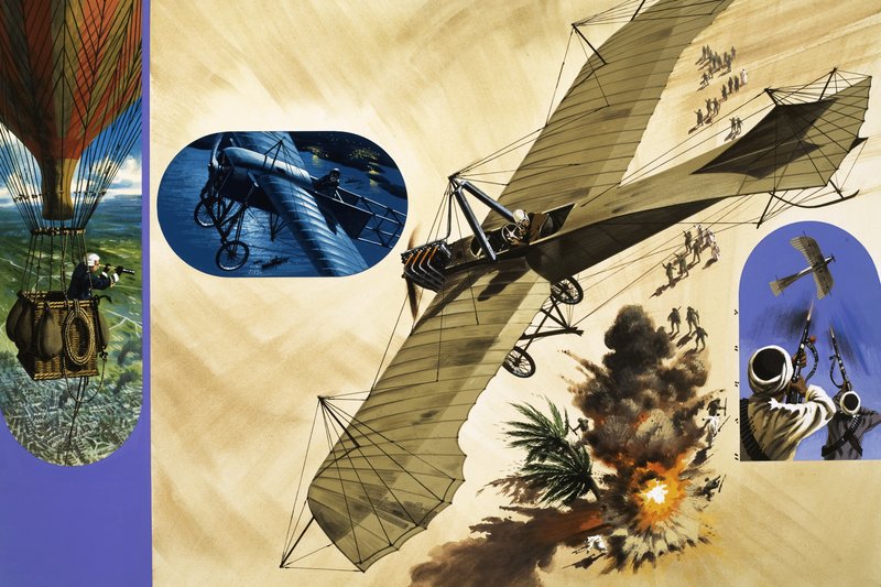 Em 1911, o tenente Giulip Gavotti foi o primeiro homem a lançar uma bomba de um avião de Wilf (20th century) Hardy