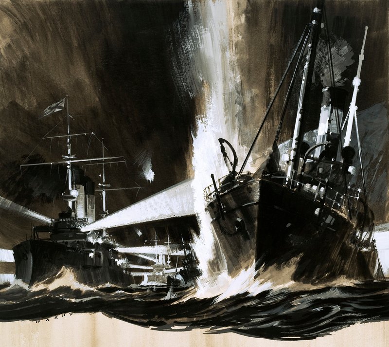 Homens e Máquinas: O espião que começou uma batalha (guache sobre papel) de Wilf (20th century) Hardy